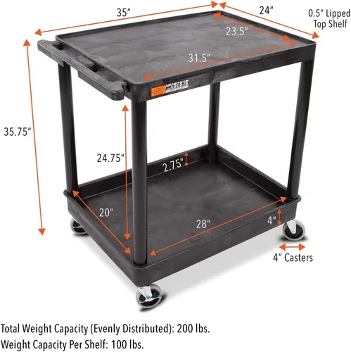 Vista 5 de Stand Steady Tubstr - Carrito utilitario grande de 2 estanterías: bañera híbrida resistente y estante plano, soporta hasta 200 libras