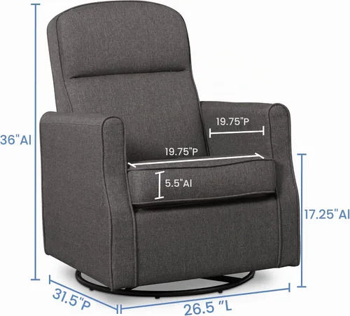 Vista 3 de Delta Children Blair Slim Nursery Glider - Silla mecedora giratoria color carbón