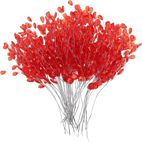 Vista 6 de 20 tallos de flores artificiales, adornos acrílicos de cristal, ramos artificiales, gotas de cuentas acrílicas, ramas de flores para bodas y Verde