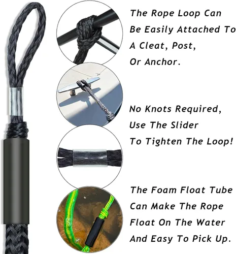 Vista 3 de Líneas de defensa de 2.5 pies, 2 piezas, líneas elásticas premium para barco con clip de acero inoxidable 316 para parachoques de barco/defensa