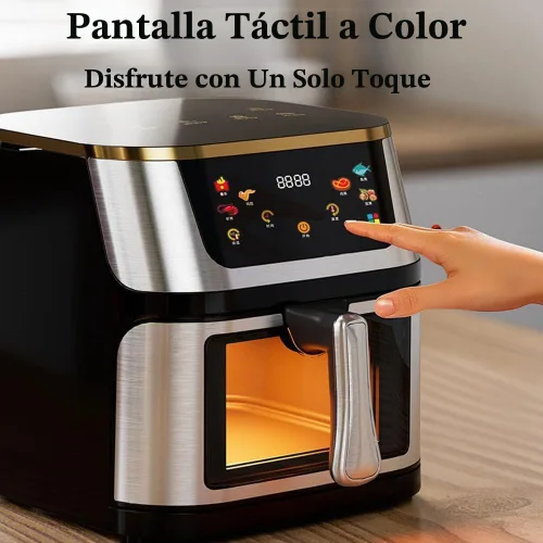 Vista 6 de Freidora de aire, freidora de aire visual de acero inoxidable de 10 l, horno inteligente de 1400 W con pantalla táctil digital sin aceite