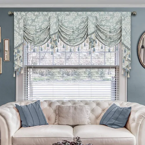 Vista 39 de Loom and Mill Cenefas de Cascada de Lujo para Ventanas, Elegante Cenefa de Cortinas Gruesas de Jacquard con Borlas para Sala de Estar, Dormitorio