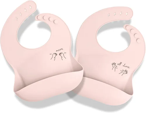 Vista 9 de APLAINR Babero de lenguaje de señas para bebé, baberos de silicona para bebés, gráficos ASL, atrapador de alimentos, ajustable, impermeable, suave
