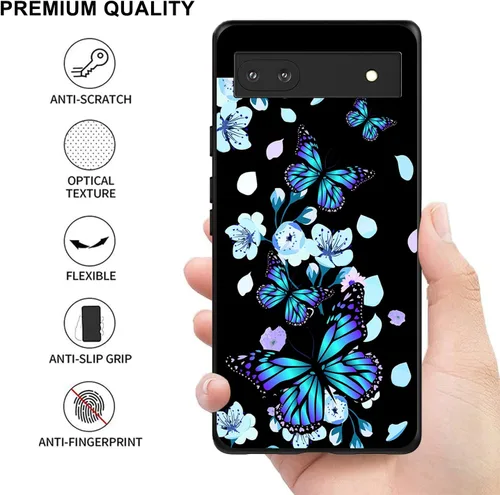 Vista 4 de Funda compatible con Google Pixel 7 Pro con diseño de flores y mariposas para niños y niñas, TPU suave, a prueba de golpes, antiarañazos, diseñada