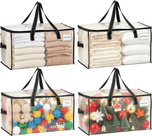 Vista 13 de VENO Paquete de 6 bolsas de mudanza resistentes, bolsas de almacenamiento de ropa y edredón con ventana transparente, suministros de embalaje Raya