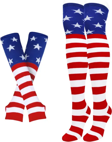 Vista 2 de Benefeet Sox Calcetines altos hasta el muslo a rayas para mujeres y niñas, calcetines altos por encima de la rodilla, calentador de piernas, brazos