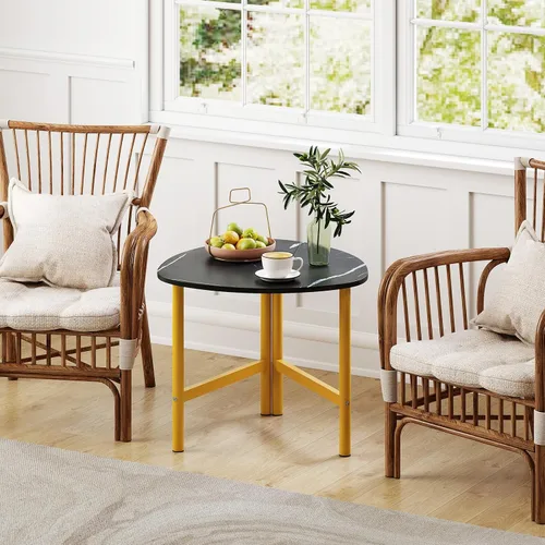 Vista 7 de Giantex Mesa auxiliar triangular, mesa auxiliar de madera con parte superior de mármol sintético y patas de metal, mesas decorativas para sofá, mesa
