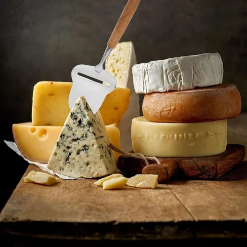 Vista 5 de Cortador de queso de acero inoxidable Plano Cuchillos de queso cortador de queso Servidor de afeitar con mango de madera para cocina