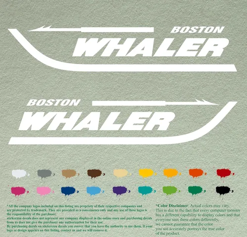 Vista 18 de Par de calcomanías Boston Whaler para barcos, calcomanías de vinilo, motor de barco, lote de 2, Negro 070