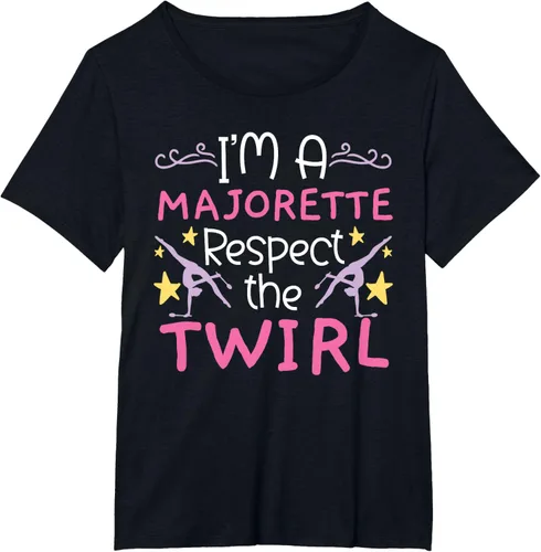 Vista 22 de Camiseta con texto en inglés "I A Majorette Respect The Twirl Baton Twirling", Negro