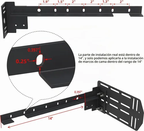 Vista 5 de Juego de soportes de extensión de estribo para marco de cama Apto para camas de tamaño individual, matrimonial, queen o king