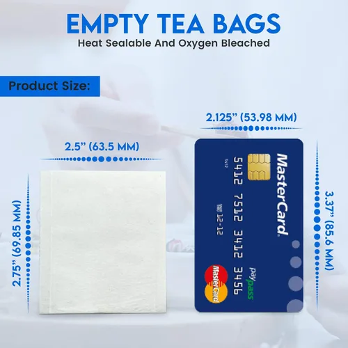 Vista 3 de 100 bolsas de té vacías de 2.5 x 2.75 pulgadas, compostables, blancas, estos infusor de té termosellables para hierbas de té sueltas son bolsas