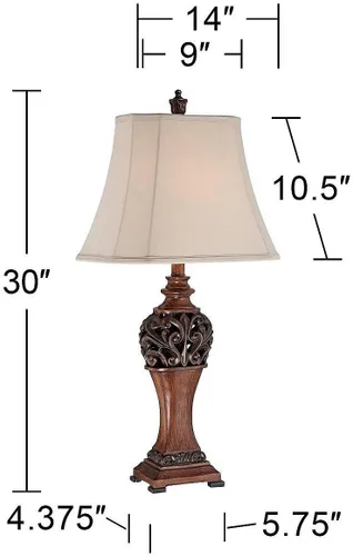 Vista 4 de Regency Hill Exeter Lámparas de Mesa de Estilo Tradicional 30" de Alto Juego de Tamaño Completo de 2 Bronce Madera Tallada Hoja Crema Pantalla