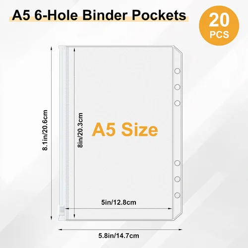 Vista 2 de Antner 20 piezas de bolsillos para carpeta A5 con 6 agujeros, insertos para planificador de presupuesto, sobres para rellenar con efectivo