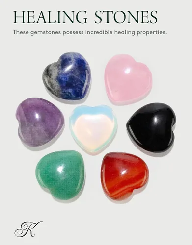 Vista 2 de KALIFANO Paquete de 7 tallas de corazón de piedras preciosas, cristales de reiki de alta energía