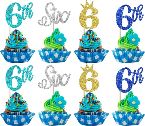 Vista 16 de Paquete de 24 adornos para cupcakes de un cumpleaños, con purpurina para el primer cumpleaños, coronas, decoraciones de pastel feliz para el primer