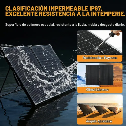 Vista 5 de Kit de panel solar portátil de 100 W, 25% de alta eficiencia tipo N paneles solares plegables con panel de vidrio templado, con controlador de carga