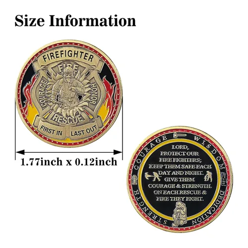 Vista 4 de BHealthLife Bomberos Prayer Challenge Coin Bomberos Rescue Department-Primero en Último Salida Fireman Rescue Department Challenge Coin for