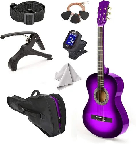 Vista 8 de Guitarra de madera para zurdos de 30 pulgadas con estuche y accesorios para niños, niñas, niños, adolescentes, principiantes (30 pulgadas, negro)