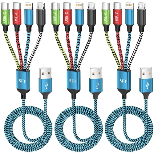 Vista 7 de Cable de carga múltiple tipo C dual 4 en 1, cable de carga para múltiples Azul