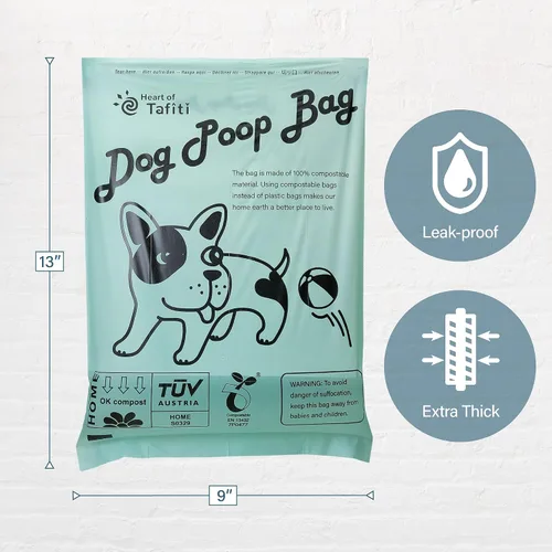 Vista 4 de Home Bolsas compostables para excrementos de perro, bolsas de basura de perros a base de plantas, extragruesas y a prueba de fugas, bolsas planas