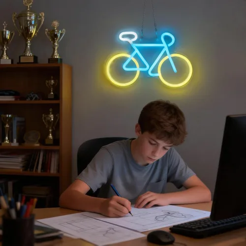 Vista 6 de Letreros de neón para bicicleta para decoración de pared, luces de neón para dormitorio, luz de pared de neón adecuada para sala de estar, oficina