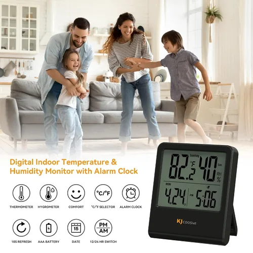 Vista 3 de Termómetro de interior, termómetro de habitación y higrómetro con reloj, medidor de temperatura y humedad con reloj, indicador doble de confort