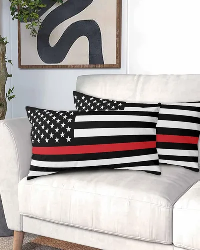Vista 2 de Fundas de almohada de tamaño King con bandera de bomberos de Estados Unidos, fundas de almohada suaves para cama, fundas de almohada decorativas