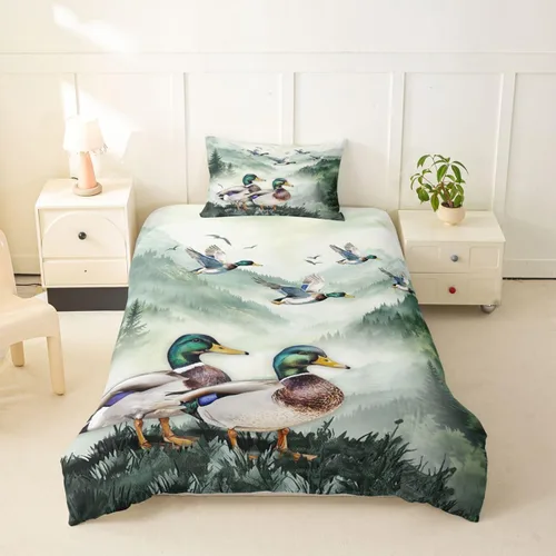Vista 34 de Funda de edredón de oso de caza, tamaño individual, juego de ropa de cama rústica de animales del bosque para niños y niñas, funda de edredón a Oso