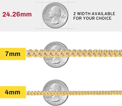 Vista 4 de ChainsHouse Cuban Chain Necklace for Men Women 18K Real Gold Plated Stainless Steel Miami Curb Chains 18202224262830 Length4mm7mm Wide