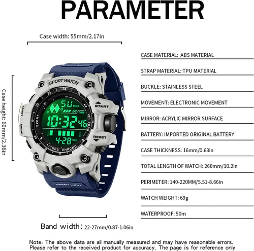 Vista 7 de Reloj militar digital para hombre, reloj de pulsera táctico, cronómetro y alarma facial grande, resistente al agua para exteriores para hombres