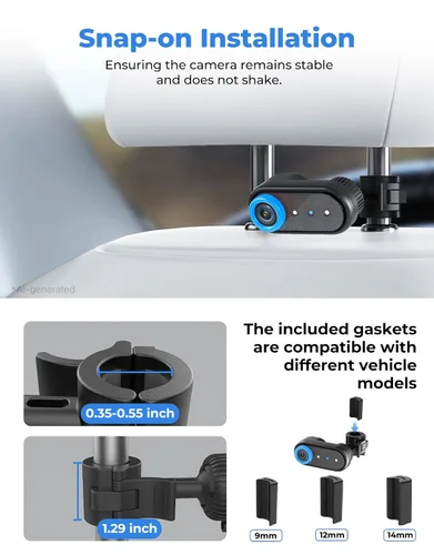 Vista 6 de LUCKVIEW BM2A - Cámara de coche para bebé, zoom 3X para ver al bebé claramente, pantalla 1080P de 5.2 pulgadas y visión nocturna IR automática