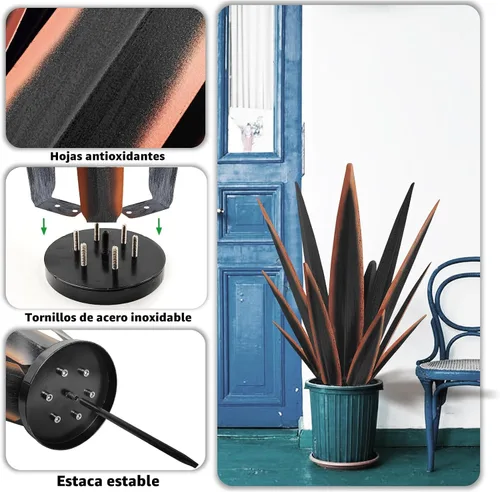 Vista 6 de KODIBO Planta de agave de metal de 24 pulgadas, decoración al aire libre Negro