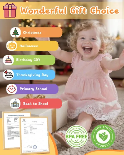 Vista 6 de Biottro Montessori - Juguetes para niños de 3, 4, 5 años, 5 en 1, juguete educativo de aprendizaje para niños y niñas, cuentas apilables a juego
