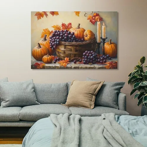 Vista 7 de Arte De Pared De Calabaza, Lienzo De Otoño, Cocina, Comedor, Decoración De Pared, Pintura De Hojas De Arce, Cosecha De Acción De Gracias Wall Art