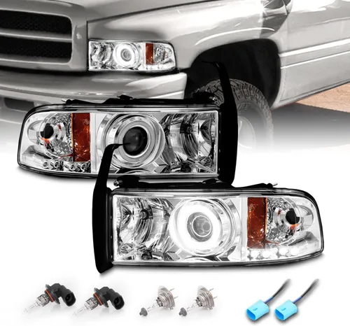 Vista 8 de AmeriLite Juego de 1 faro delantero de repuesto negro con lámpara de estacionamiento LED de esquina para Dodge Ram 1500 2500 3500 1994-2001, lado