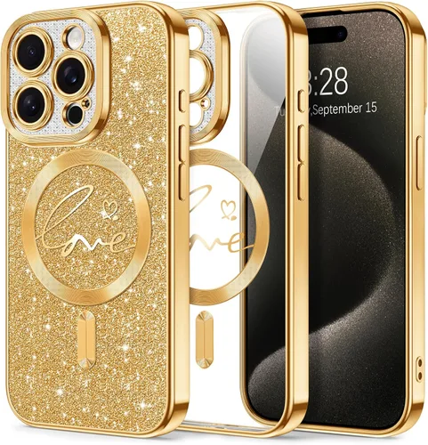 Vista 54 de Hython Funda para iPhone Air con purpurina, compatible con MagSafe Love Heart fundas magnéticas transparentes para teléfono para mujeres y niñas