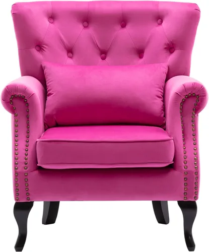 Vista 19 de chairus Silla de Acento Moderna de Mediados de Siglo con Otomana, Cómoda Silla Individual de Sofá de Lino con Botones Capitoné Sillón Orejero