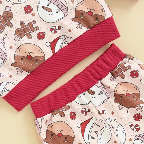 Vista 6 de Conjunto de 2 piezas de sudadera con diseño de Papá Noel, muñeco de nieve, alce y Papá Noel, ropa de otoño e invierno