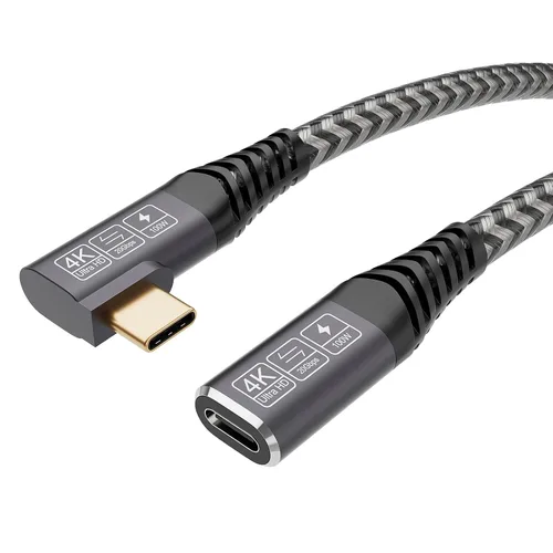 Vista 8 de Cable de extensión USB 3.2 de 1.65 pies, cable de extensión USB-C corto de ángulo recto macho a hembra de carga de extensión compatible con video