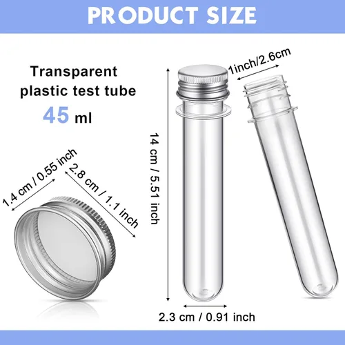 Vista 2 de Xinnun Tubo de prueba de plástico para dulces, 200 unidades, 1.5 fl oz, transparente, tapa de tubo de sal de baño, decoración de viales de plástico
