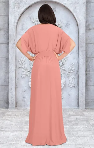 Vista 5 de KOH KOH Vestido largo semiformal de manga corta con cuello en V para mujer