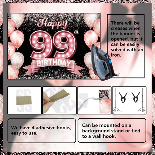Vista 117 de Cartel de feliz cumpleaños décimo oro rosa, telón de fondo, saludos a 10 años, globos de confeti, decoración temática para niñas de 10 años