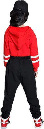 Vista 2 de LOLANTA Conjunto deportivo de 2 piezas con capucha y pantalón deportivo para niñas, estilo hip hop, ropa moderna de baile de jazz, talla 4-16