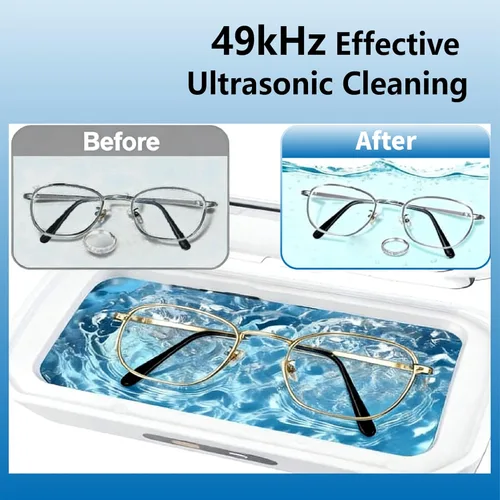 Vista 2 de Limpiador ultrasónico de joyas, máquina de limpieza ultrasónica mejorada de 49 KHz con 5 modos de temporizador digital para anteojos, joyas, correas