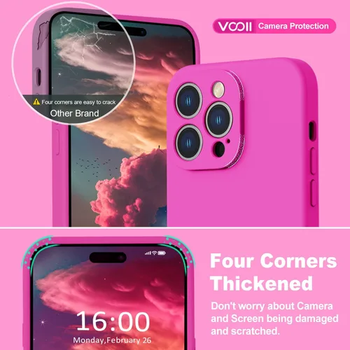 Vista 2 de Vooii Funda magnética compatible con iPhone 14 Pro, protector de pantalla 9H, protector de cámara, forro de microfibra suave, funda de silicona