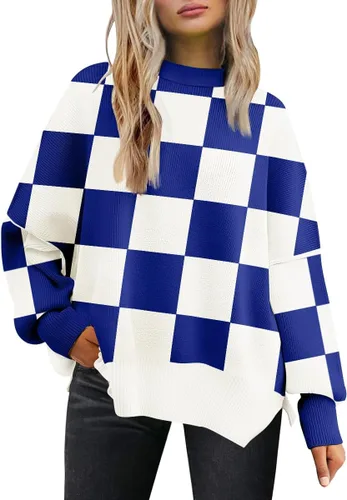 Vista 191 de Lillusory - Suéter extragrande con mangas de murciélago y cuello redondo para mujer, prenda moderna de otoño de tejido de punto sin botones