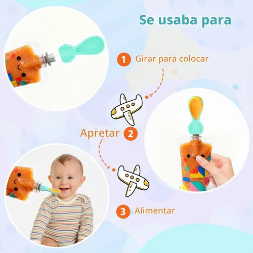 Vista 7 de Cuchara universal para alimentos para bebés, paquete de 10, cucharas de silicona para bebés, para viajes, para comida de bebé, cuchara exprimible