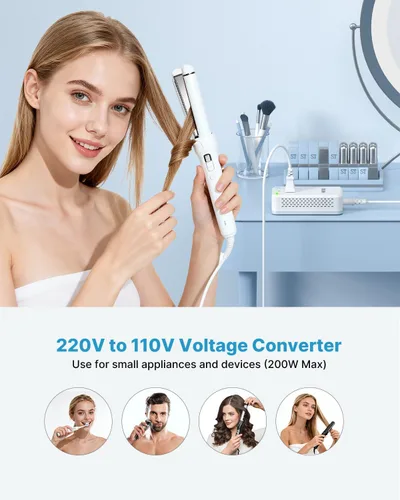 Vista 3 de VINTAR - Convertidor de 220 V a 110 V para viajes europeos, mini adaptador universal de viaje de 200 W, convertidor de voltaje de EE. UU. a Europa