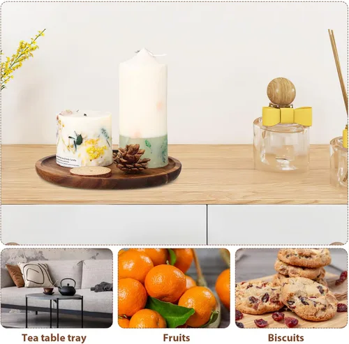 Vista 8 de STOBAZA Bandejas decorativas de madera de acacia para mesa auxiliar, juego de 2 bandejas redondas de madera para centro de mesa, bandeja para velas